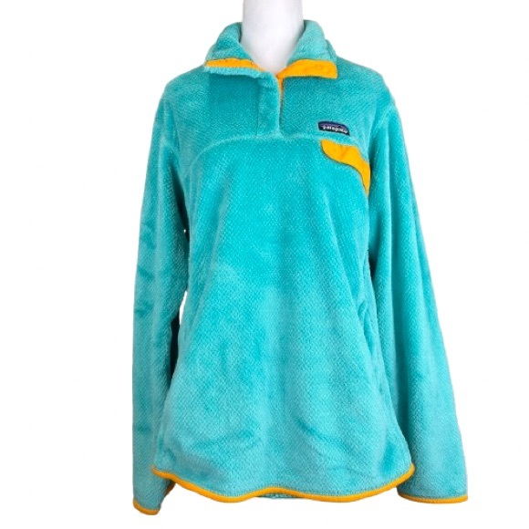 Patagonia Jackets & Blazers - Patagonia Synchilla Thermal Pro Fleece Pullover Teal Yellow Womens XL Pocket NEW